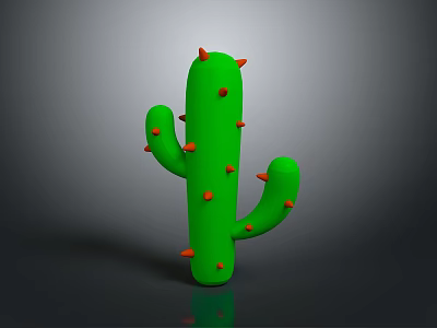 Stylized Green Cactus Plant With Red Thorns On Gray Background Surface 3d model