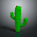 Stylized Green Cactus Plant With Red Thorns On Gray Background Surface