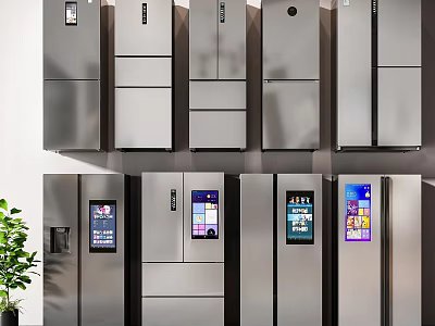 Modern Stainless Steel Refrigerators Featuring Smart Screens And Various Styles 3d model