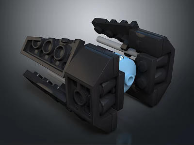Spacecraft Mechanical Component Design With Black Structure Circular Holes And Blue Sphere 3d model