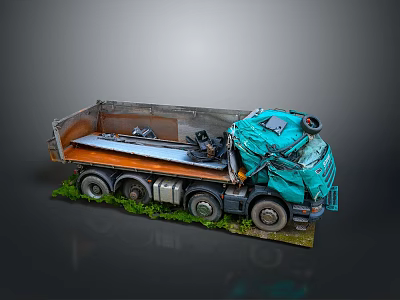 Teal Colored Dump Truck With Open Bed Metal Parts And Grass Surroundings 3d model