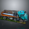 Teal Colored Dump Truck With Open Bed Metal Parts And Grass Surroundings