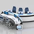 Modern Monitoring Room With Curved Console Multiple Monitors Blue Lighting And Ergonomic Chairs