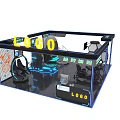 E-sports Alliance Exhibition Booth Interior With LOGO And Gaming Equipment Setup