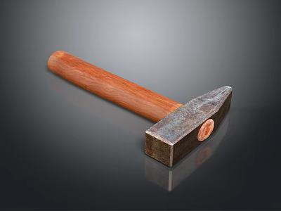 Sturdy Metal Hammer Featuring Wooden Handle and Polished Metal Head for Hardware Tools 3d model