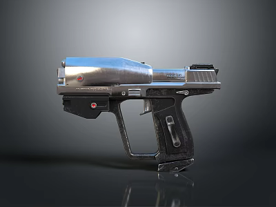 Modern Silver Metallic Pistol With Black Grip Trigger And Sleek Design 3d model