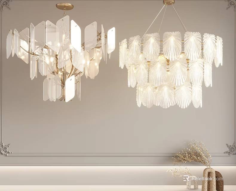 Elegant Modern Layered Glass Chandeliers With Transparent Shell Shaped Panels For Interior Decor 3d model 