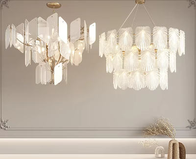 Elegant Modern Layered Glass Chandeliers With Transparent Shell Shaped Panels For Interior Decor 3d model