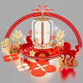 Chinese New Year Photo Check-in Spot With Red Arch Paper-cut Horses Lantern Structure And Flower Decorations
