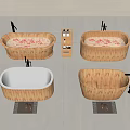 Wooden Bathtubs With Flower Petals Storage Shelf And Bathroom Accessories