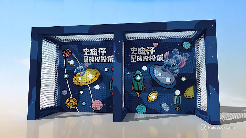 Stitch Themed Kids Play Zone With Space Projection And Rocket Decorations 3d model