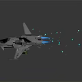 Gray Fighter Jet With Multiple Wings Weaponry And Blue Light Spots On Dark Reflective Background