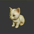 White Kitten Figurine With Pink Ears And Green Eyes On Dark Reflective Surface
