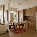 Cozy Natural Wood Style Living And Dining Room With Art Paintings And Fresh Green Plants