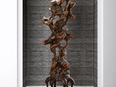 Chinese Traditional Decorative Ornament Set With Rock Like Carving And Lotus Petal Base 3d model