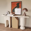 Modern Console Table With Unique Base Table Lamp Book And Decorative Painting 3d model