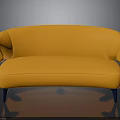 Modern Curved Orange Upholstered Sofa With Blue Legs And Smooth Design
