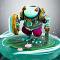 Frog Warrior Character With Armor Shield And Sword Standing On Lily Pad With Lotus Flowers