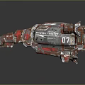 Industrial Cosmic Transport Spaceship With Metallic Structure And Red Accents