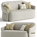 Soft Light Beige Fabric Double Sofa With Decorative Pillows And Modern Rounded Armrests 3d model