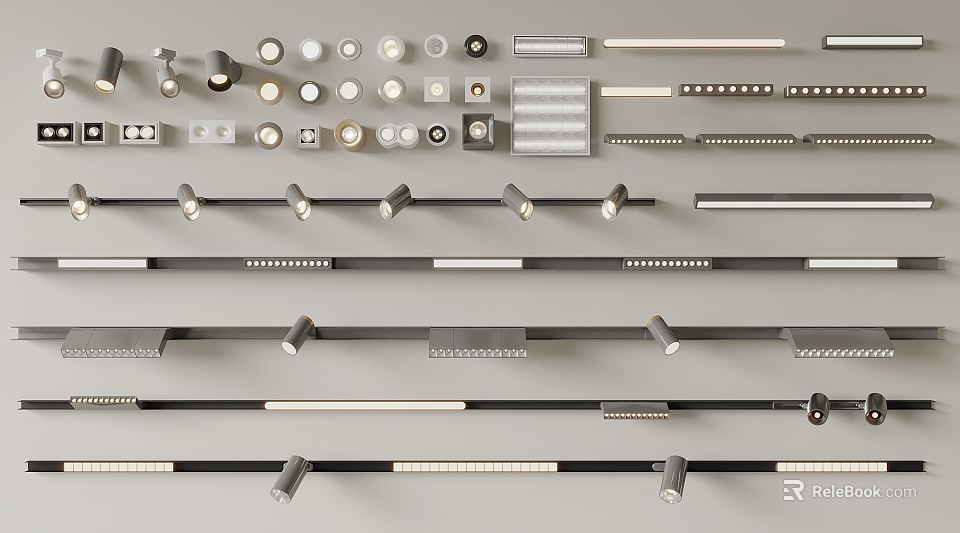 Modern Recessed Downlights And Track Mounted Spotlights With Various Designs For Indoor Lighting 3d model 
