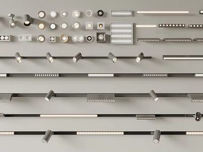 Modern Recessed Downlights And Track Mounted Spotlights With Various Designs For Indoor Lighting 3d model