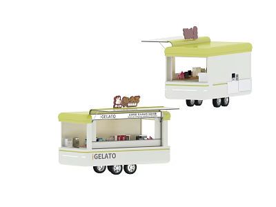 Gelato Vending Mobile Food Truck With Open Counter And Display Shelves 3d model