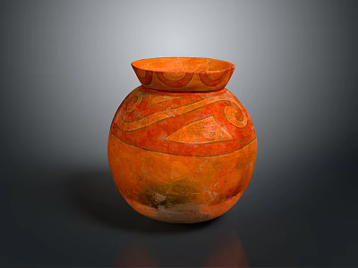 Ancient Traditional Orange Ceramic Pottery Jar With Ornate Patterns And Glossy Surface 3d model