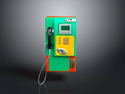 Green And Yellow Public Telephone Equipment With Display Screen Keypad Coin Slot And Handset 3d model