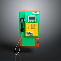 Green And Yellow Public Telephone Equipment With Display Screen Keypad Coin Slot And Handset