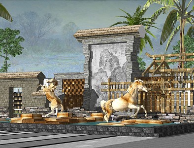 Village Entrance Old Stone Wall 3d model