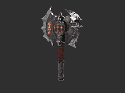Ornate War Axe Featuring Spiked Head Red Wrapped Handle And Metallic Details 3d model