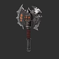 Ornate War Axe Featuring Spiked Head Red Wrapped Handle And Metallic Details 3d model
