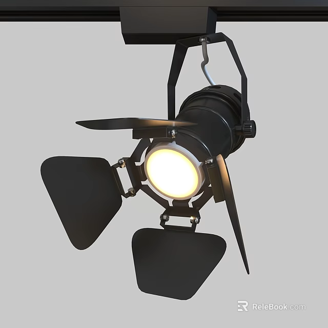 Modern Black Metal Downlight Spotlight With Adjustable Barn Doors And Illuminated Bulb 3d model 