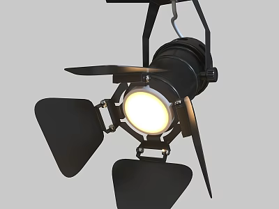 Modern Black Metal Downlight Spotlight With Adjustable Barn Doors And Illuminated Bulb 3d model