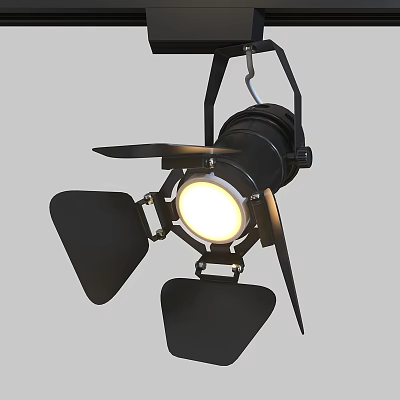 Modern Black Metal Downlight Spotlight With Adjustable Barn Doors And Illuminated Bulb 3d model