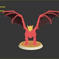 Black Dragon Sculpture With Spread Wings On Yellow And White Circular Base