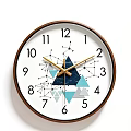 Modern Wall Clock With White Dial Golden Hands Brown Frame And Geometric Blue Triangles