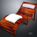 Natural Wooden Outdoor Lounge Chair With Slatted Design White Cushion And Pillow