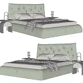 Light Green Children's Bed With Tufted Headboard Soft Mattress And Modern Nightstand