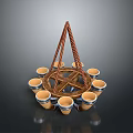 Modern Lighting Fixture Set With Brown Rope Circular Structure And Orange Blue Lamp Cups