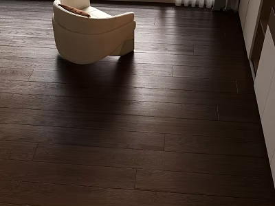 Dark Brown Wooden Flooring with Wood Grain Light Shadow Effect from Window and White Cabinet 3d model