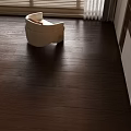 Dark Brown Wooden Flooring with Wood Grain Light Shadow Effect from Window and White Cabinet