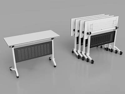Foldable Modern Conference Table With White Tabletop Black Mesh Structure And Wheels 3d model