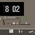 Wall Mounted TV Stand With Digital TV Display Decorative Items Potted Plant And Books