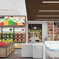 Supermarket Department Store Interior With Shelves Stocked Full Of Products And Promotion Zones