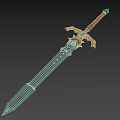 Fantasy Sword With Green Blade Golden Hilt And Emerald Gemstone Decoration