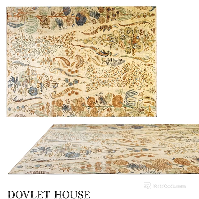Elegant Square Rug With Intricate Floral Patterns In Beige Blue Brown Tones 3d model 