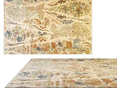 Elegant Square Rug With Intricate Floral Patterns In Beige Blue Brown Tones 3d model