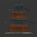 Ancient Architecture Two Story Pavilion With Blue Tiled Roof Red Wooden Structure And Stone Steps